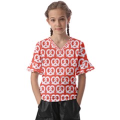 Coral Pretzel Illustrations Pattern Kids  V-neck Horn Sleeve Blouse by GardenOfOphir