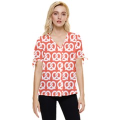 Coral Pretzel Illustrations Pattern Bow Sleeve Button Up Top by GardenOfOphir