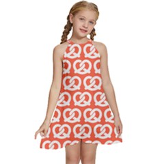 Coral Pretzel Illustrations Pattern Kids  Halter Collar Waist Tie Chiffon Dress by GardenOfOphir