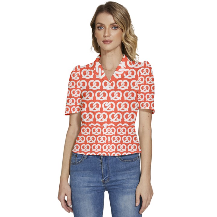 Coral Pretzel Illustrations Pattern Puffed Short Sleeve Button Up Jacket