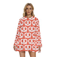 Coral Pretzel Illustrations Pattern Round Neck Long Sleeve Bohemian Style Chiffon Mini Dress by GardenOfOphir