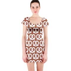 Brown Pretzel Illustrations Pattern Short Sleeve Bodycon Dress by GardenOfOphir