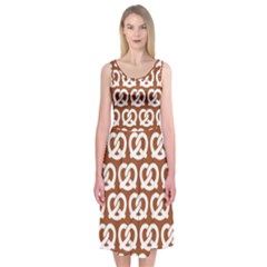 Brown Pretzel Illustrations Pattern Midi Sleeveless Dress by GardenOfOphir