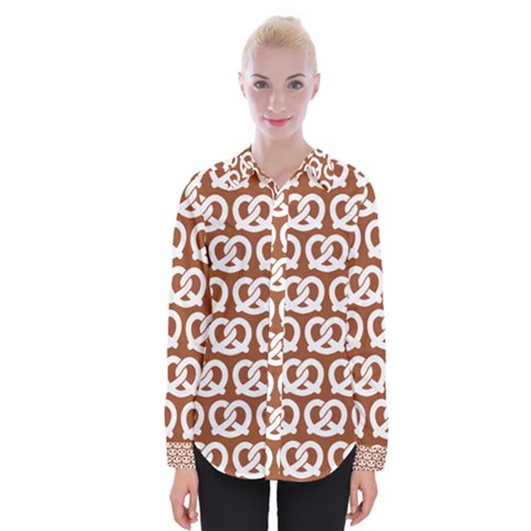 Brown Pretzel Illustrations Pattern Womens Long Sleeve Shirt by GardenOfOphir