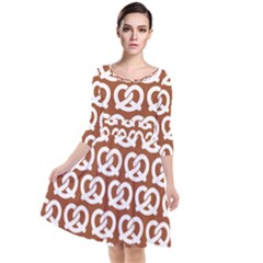 Brown Pretzel Illustrations Pattern Quarter Sleeve Waist Band Dress by GardenOfOphir