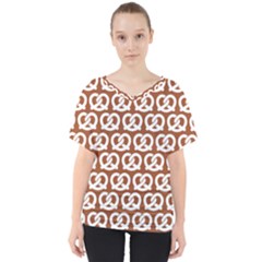 Brown Pretzel Illustrations Pattern V-neck Dolman Drape Top by GardenOfOphir