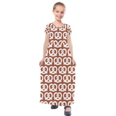 Brown Pretzel Illustrations Pattern Kids  Short Sleeve Maxi Dress by GardenOfOphir