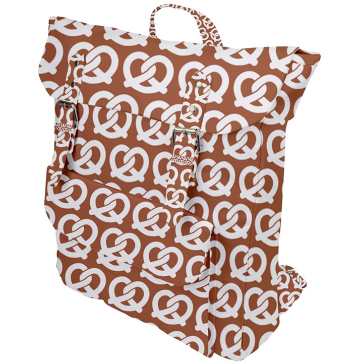 Brown Pretzel Illustrations Pattern Buckle Up Backpack