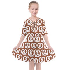 Brown Pretzel Illustrations Pattern Kids  All Frills Chiffon Dress by GardenOfOphir