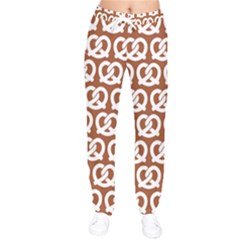 Brown Pretzel Illustrations Pattern Women Velvet Drawstring Pants by GardenOfOphir