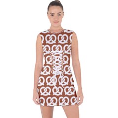 Brown Pretzel Illustrations Pattern Lace Up Front Bodycon Dress by GardenOfOphir