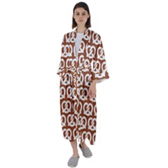 Brown Pretzel Illustrations Pattern Maxi Satin Kimono by GardenOfOphir