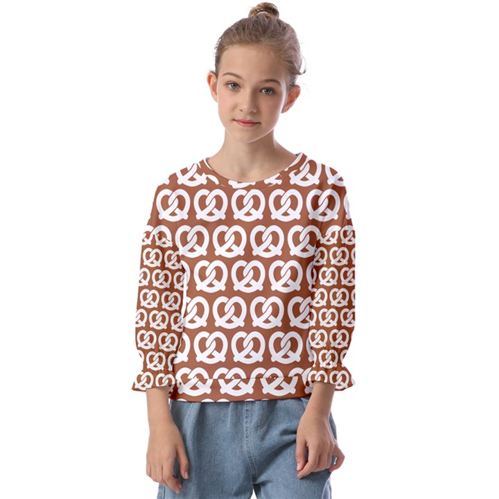 Brown Pretzel Illustrations Pattern Kids  Cuff Sleeve Top