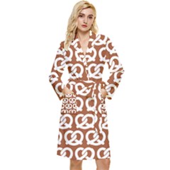 Brown Pretzel Illustrations Pattern Long Sleeve Velvet Robe by GardenOfOphir