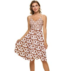 Brown Pretzel Illustrations Pattern Sleeveless Tie Front Chiffon Dress