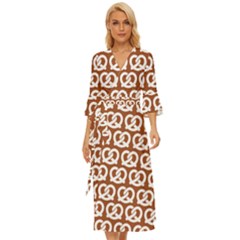 Brown Pretzel Illustrations Pattern Midsummer Wrap Dress by GardenOfOphir