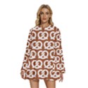 Brown Pretzel Illustrations Pattern Round Neck Long Sleeve Bohemian Style Chiffon Mini Dress View1