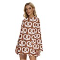 Brown Pretzel Illustrations Pattern Round Neck Long Sleeve Bohemian Style Chiffon Mini Dress View2