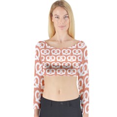 Salmon Pretzel Illustrations Pattern Long Sleeve Crop Top by GardenOfOphir