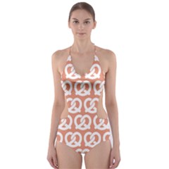 Salmon Pretzel Illustrations Pattern Cut-out One Piece Swimsuit by GardenOfOphir