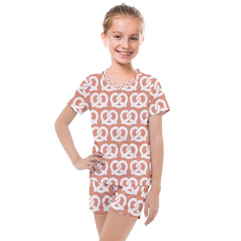 Salmon Pretzel Illustrations Pattern Kids  Mesh Tee And Shorts Set by GardenOfOphir