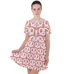 Salmon Pretzel Illustrations Pattern Short Sleeve Shoulder Cut Out Dress  by GardenOfOphir