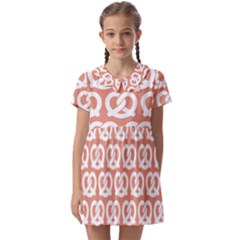 Salmon Pretzel Illustrations Pattern Kids  Asymmetric Collar Dress by GardenOfOphir