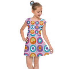 Chic Floral Pattern Kids  Cap Sleeve Dress