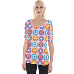 Chic Floral Pattern Wide Neckline Tee