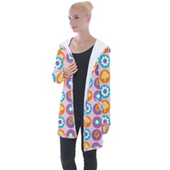 Chic Floral Pattern Longline Hooded Cardigan