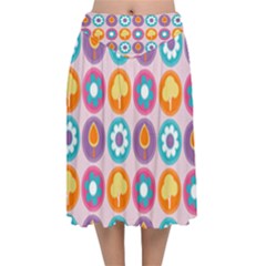 Chic Floral Pattern Velvet Flared Midi Skirt