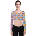 Chic Floral Pattern Velvet Long Sleeve Crop Top View1