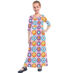 Chic Floral Pattern Kids  Quarter Sleeve Maxi Dress