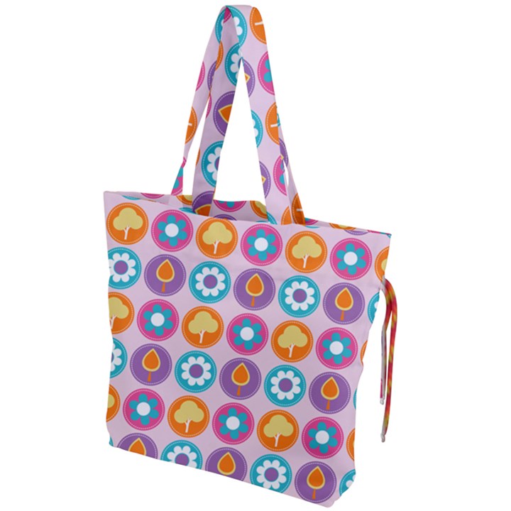 Chic Floral Pattern Drawstring Tote Bag