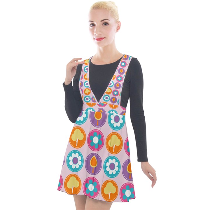 Chic Floral Pattern Plunge Pinafore Velour Dress