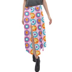 Chic Floral Pattern Velour Split Maxi Skirt