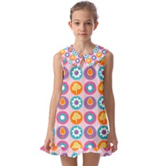 Chic Floral Pattern Kids  Pilgrim Collar Ruffle Hem Dress