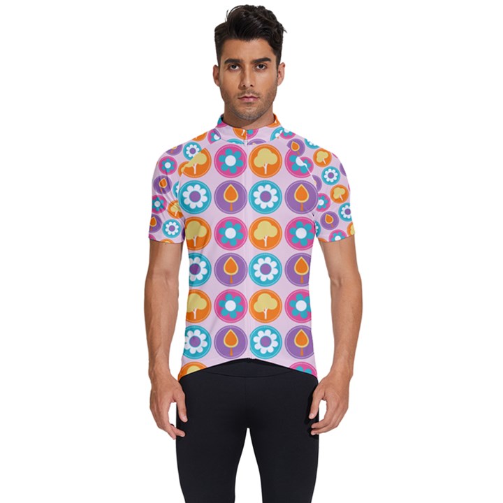 Chic Floral Pattern Men s Short Sleeve Cycling Jersey