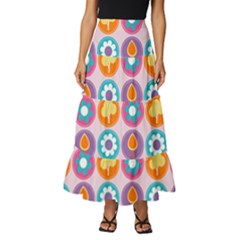 Chic Floral Pattern Tiered Ruffle Maxi Skirt