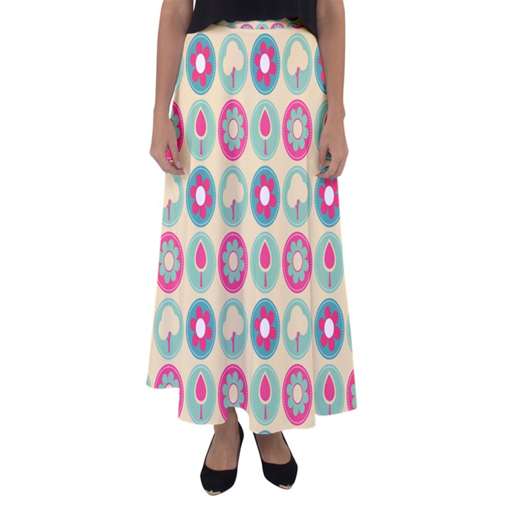 Chic Floral Pattern Flared Maxi Skirt