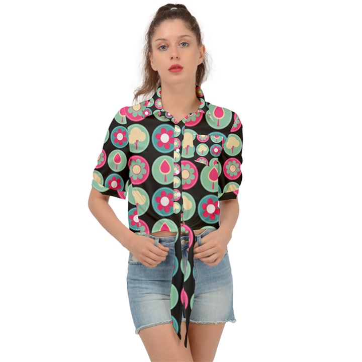 Chic Floral Pattern Tie Front Shirt 