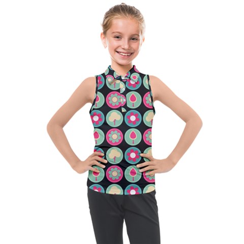 Chic Floral Pattern Kids  Sleeveless Polo Tee by GardenOfOphir