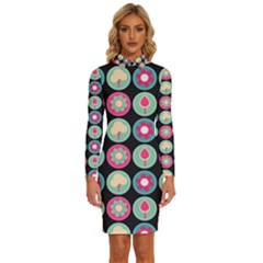 Chic Floral Pattern Long Sleeve Shirt Collar Bodycon Dress by GardenOfOphir