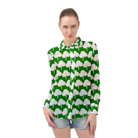 Tree Illustration Gifts Long Sleeve Chiffon Shirt by GardenOfOphir