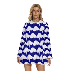 Tree Illustration Gifts Round Neck Long Sleeve Bohemian Style Chiffon Mini Dress