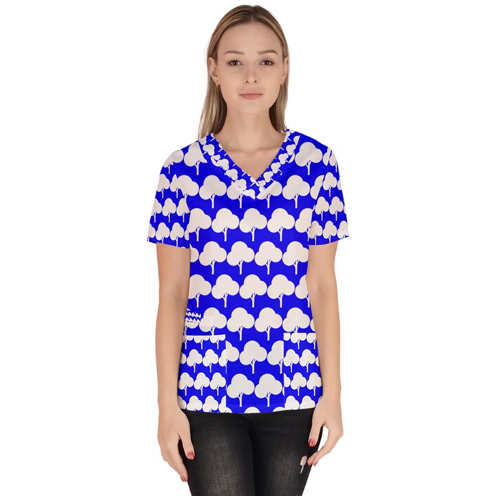 Tree Illustration Gifts Women s V-Neck Scrub Top