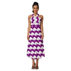 Tree Illustration Gifts Sleeveless Cross Front Cocktail Midi Chiffon Dress