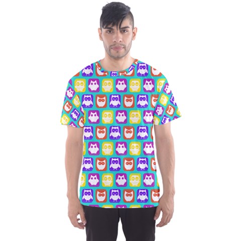 Colorful Whimsical Owl Pattern Men s Sport Mesh Tee by GardenOfOphir