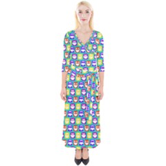 Colorful Whimsical Owl Pattern Quarter Sleeve Wrap Maxi Dress by GardenOfOphir