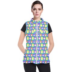 Colorful Whimsical Owl Pattern Women s Puffer Vest by GardenOfOphir